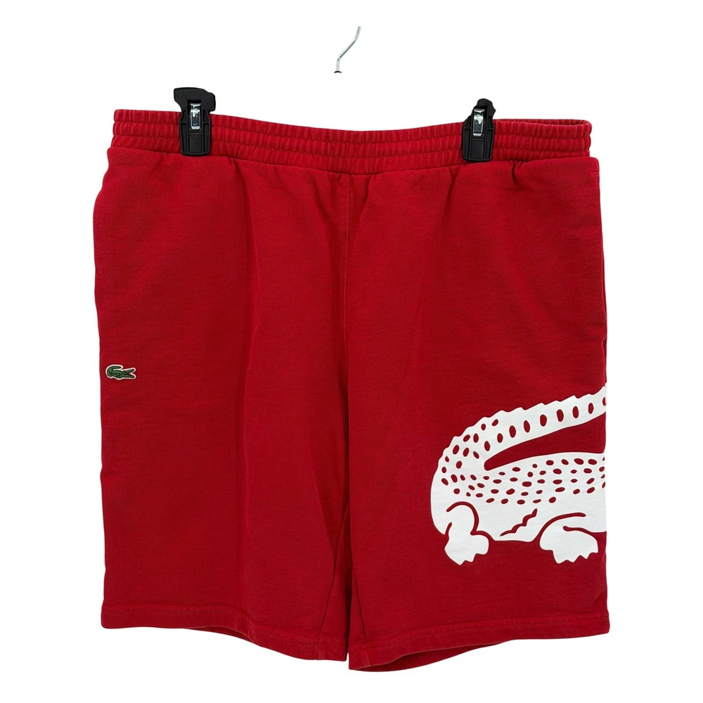 Lacoste Shorts Mens Large Red Big Croc Logo Preppy Summer Casual Lounge Cotton